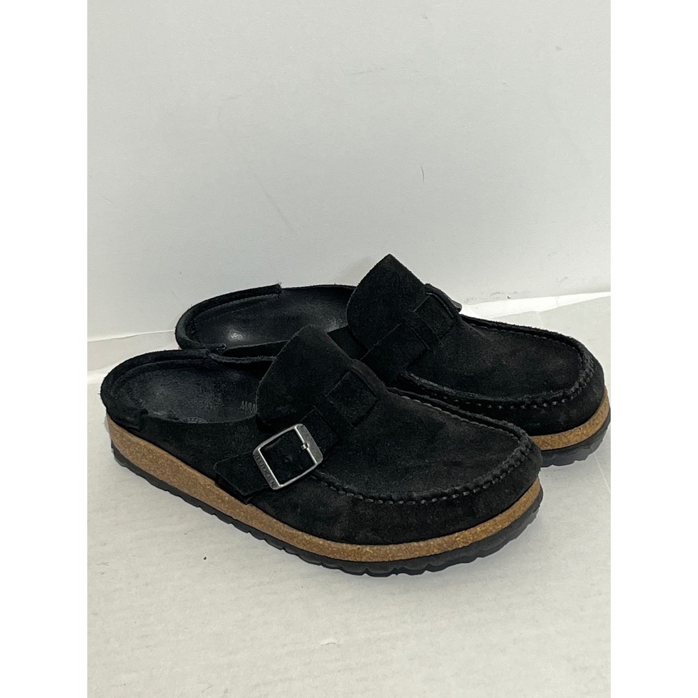 Birkenstock Buckley Black Suede Moccasin Clog Mule Buckle Strap Womens 37 L6 M4
